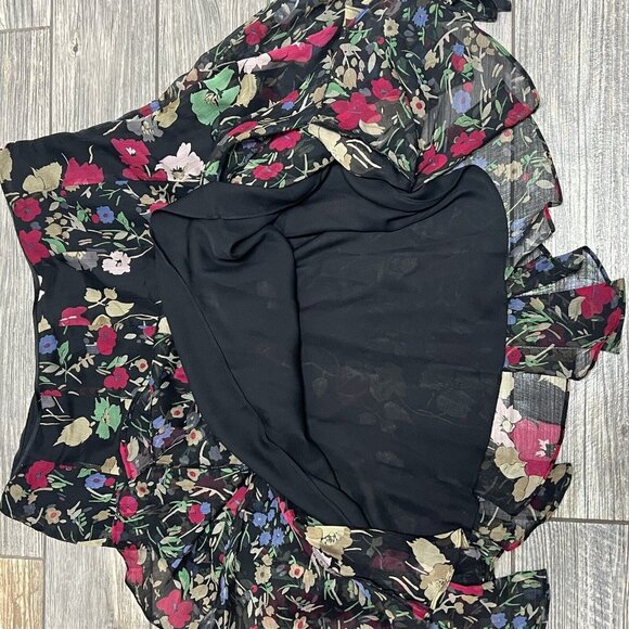 Lauren Ralph Lauren Ruffled Floral Georgette Skirt Size 12 Black Multi Floral - Picture 7 of 15